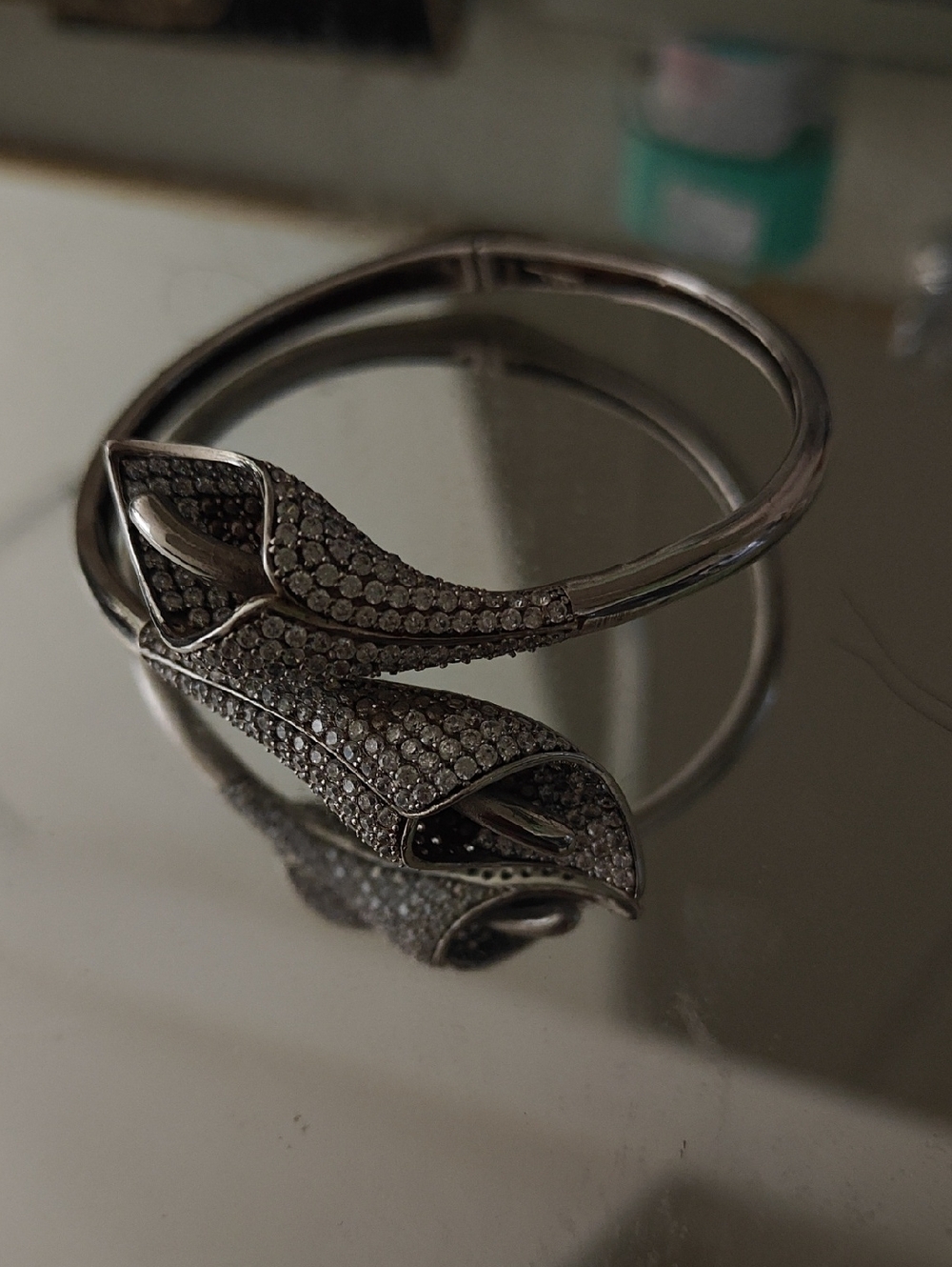 Sterling Silver Pavé Leaf Wrap Bracelet - Silver